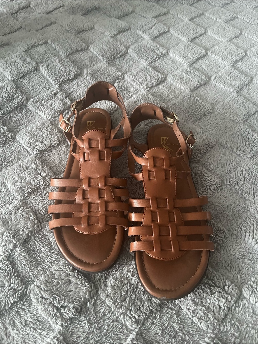 Women's Tan Woven Strap Sandals with Ankle Buckle